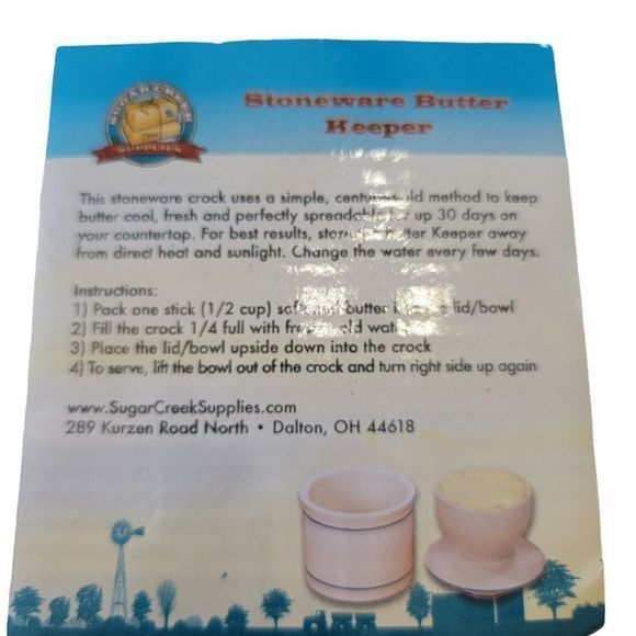 Vintage Pottery Stoneware Butter Keeper‎ Blue Trimmed Ivory NEW IN BOX - Picture 5 of 7